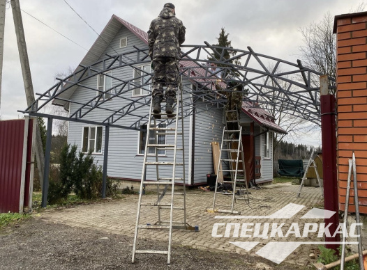 Усиленный навес из поликарбоната арочного типа для парковки двух автомобилей №74 - фото 1693