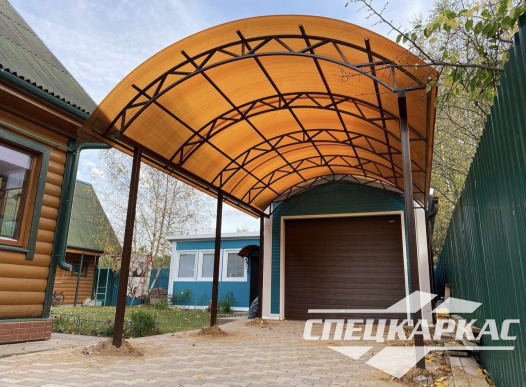 Арочный навес из поликарбоната на две машины №100 - фото 1956